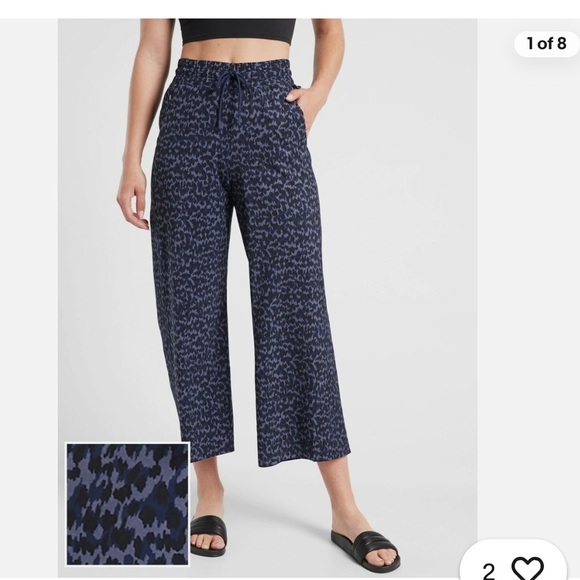 Athleta Blue Wide Leg Cropped Pants Blue Camo Pattern- {6} - Picture 1 of 11